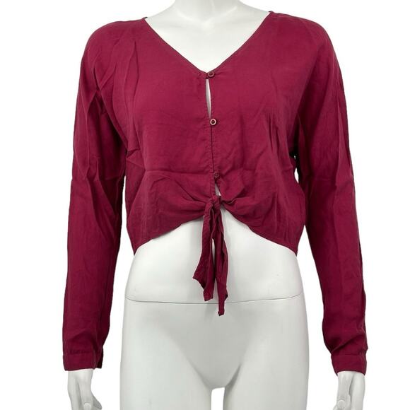 Cloth & Stone Anthropologie Top Womens XS Spiced Wine Red Cropped Tie Front Boho - Picture 1 of 8